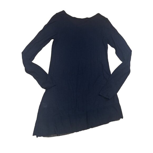 BCBGMAXAZRIA Women's Long Sleeves Asymmetrical Sheer Blouse Black Size XS - Picture 5 of 7